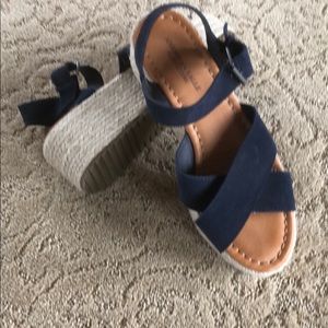 Platform sandals with blue suede ankle straps